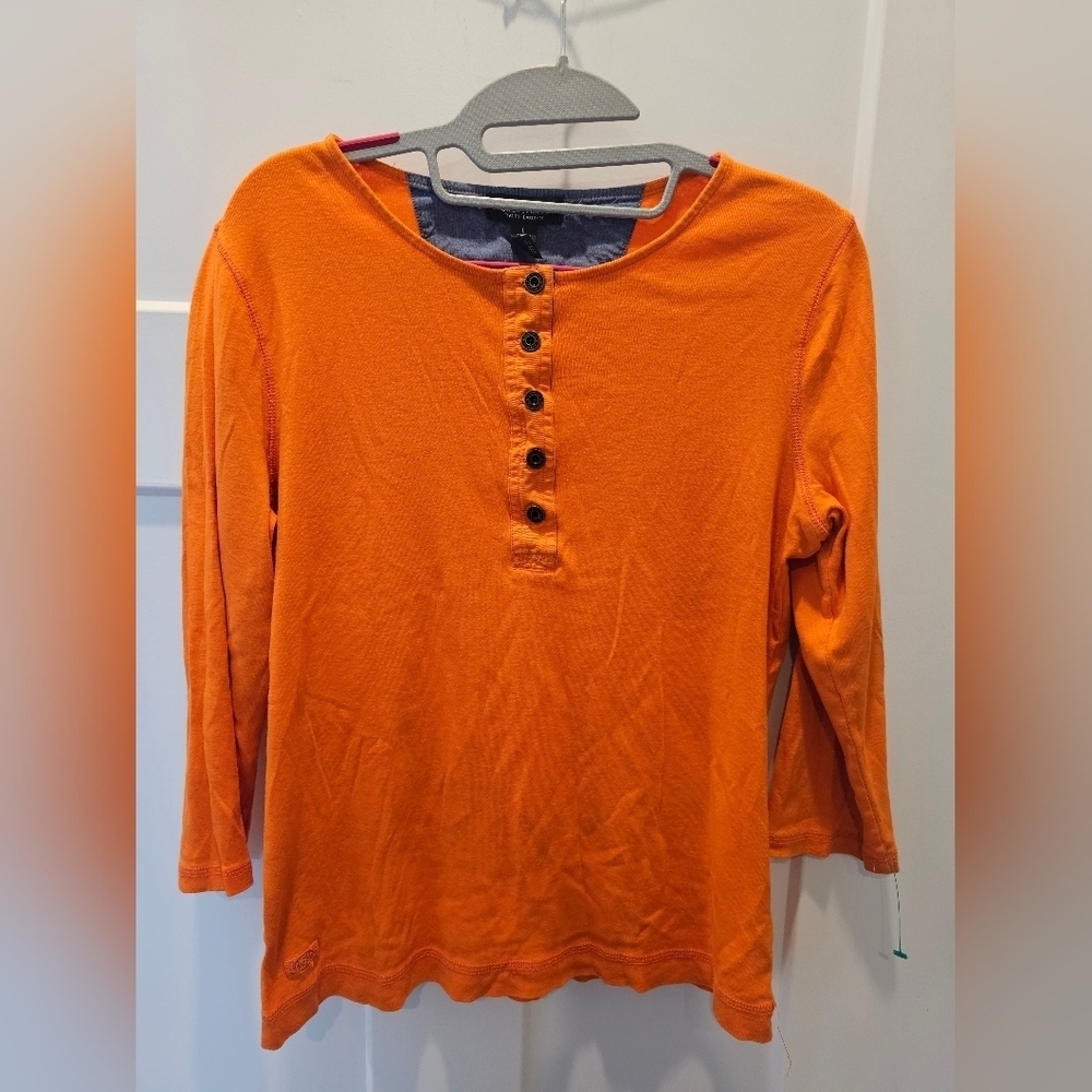 Lauren Jeans Co. Ralph Lauren Orange Henley Top 3/4 Sleeve Cotton Shirt